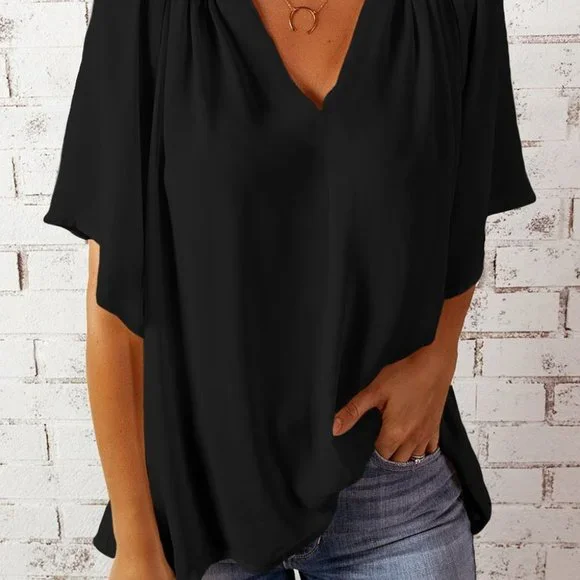 Split Neck Pleated Top - Picture 2 of 5
